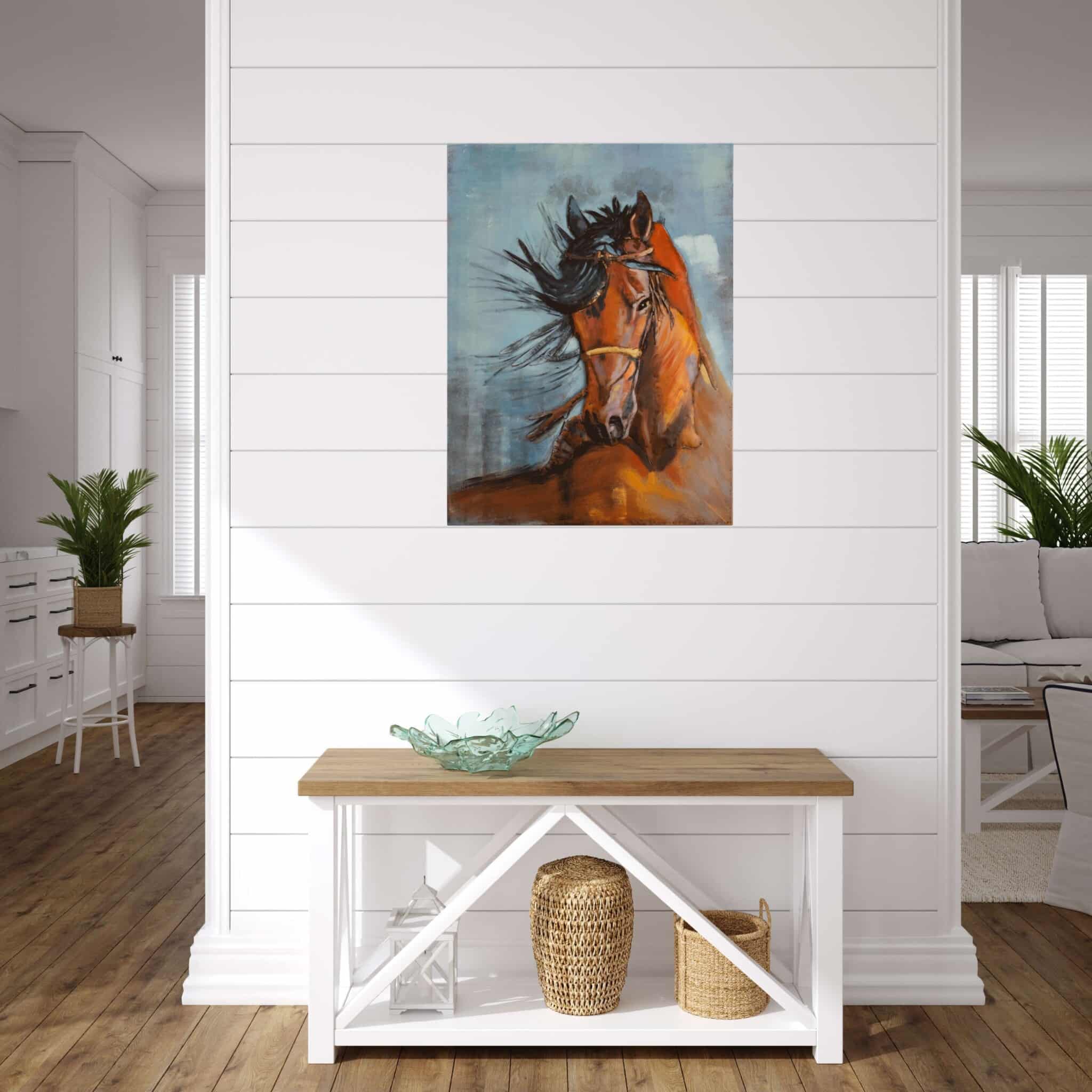 3D Wall Art High Quality Wood Panel Home Decor Large Size - 5 Panel Wall Art  Wood Framed ( Horses )