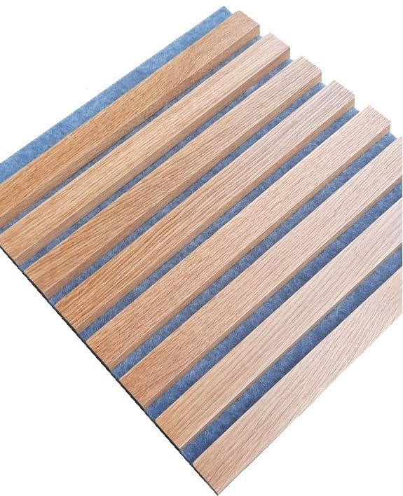 9ft Wood Slat Wall Panels | Pre-Finished Real Wood Surface White Oak (Grey Felt)